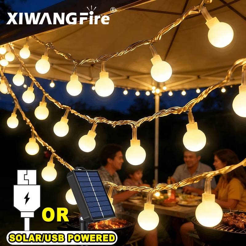 Outdoor Adventure Trips - 3-10M ソーラー/USB/バッテリー式ストリングライト、フェアリーグローブボールLED、防水屋外用、クリスマス、結婚式、庭、キャンプ、テントの装飾に