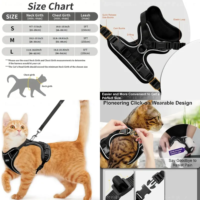 Outdoor Adventure Wear - 猫用ハーネスとリードセット、脱走防止、柔らかく調節可能、通気性のあるベスト型ハーネス、着用が簡単、快適で安全なキット、子猫の屋外散歩、旅行、冒険に最適