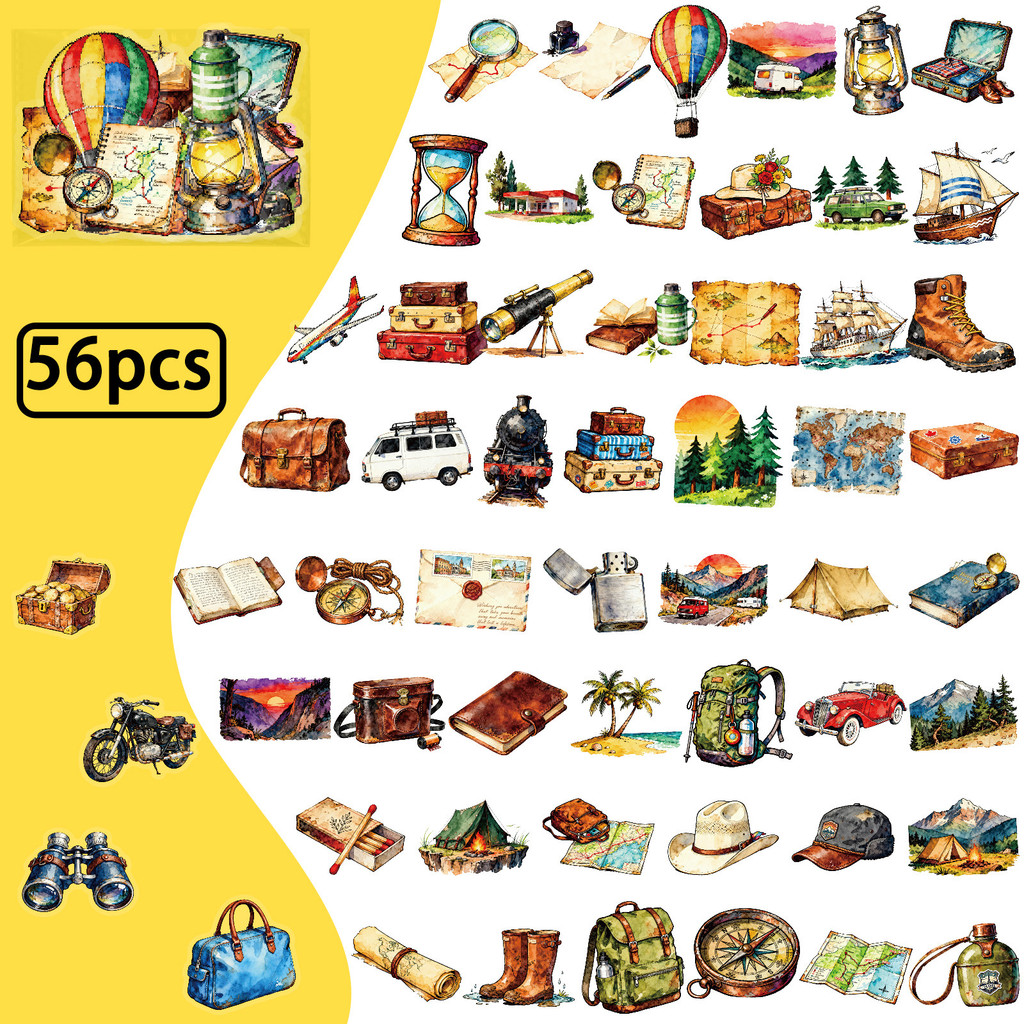 Outdoor Adventure Store - 56 個旅行アウトドア PET ステッカー透明水彩スタイルデカール冒険用品風景 DIY RecordingYourLife